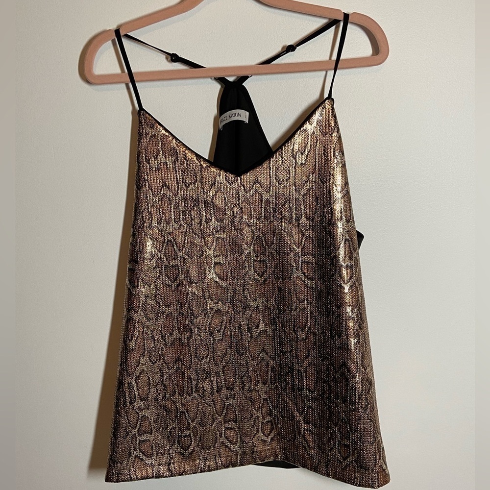 GRACE KARIN CAMISOLE METALLIC GOLD SNAKE SKIN PATTERN TOP SIZE XL
